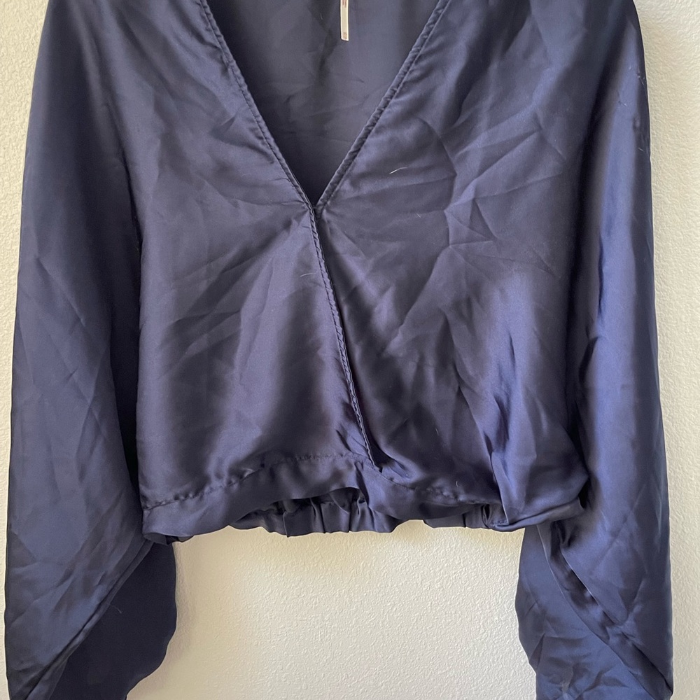 Free People blue satin blouse